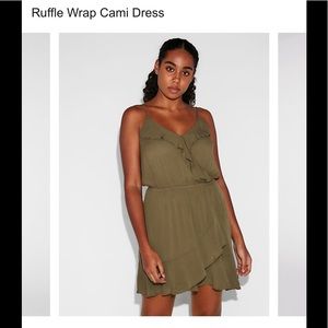 Army green ruffle dress from Express